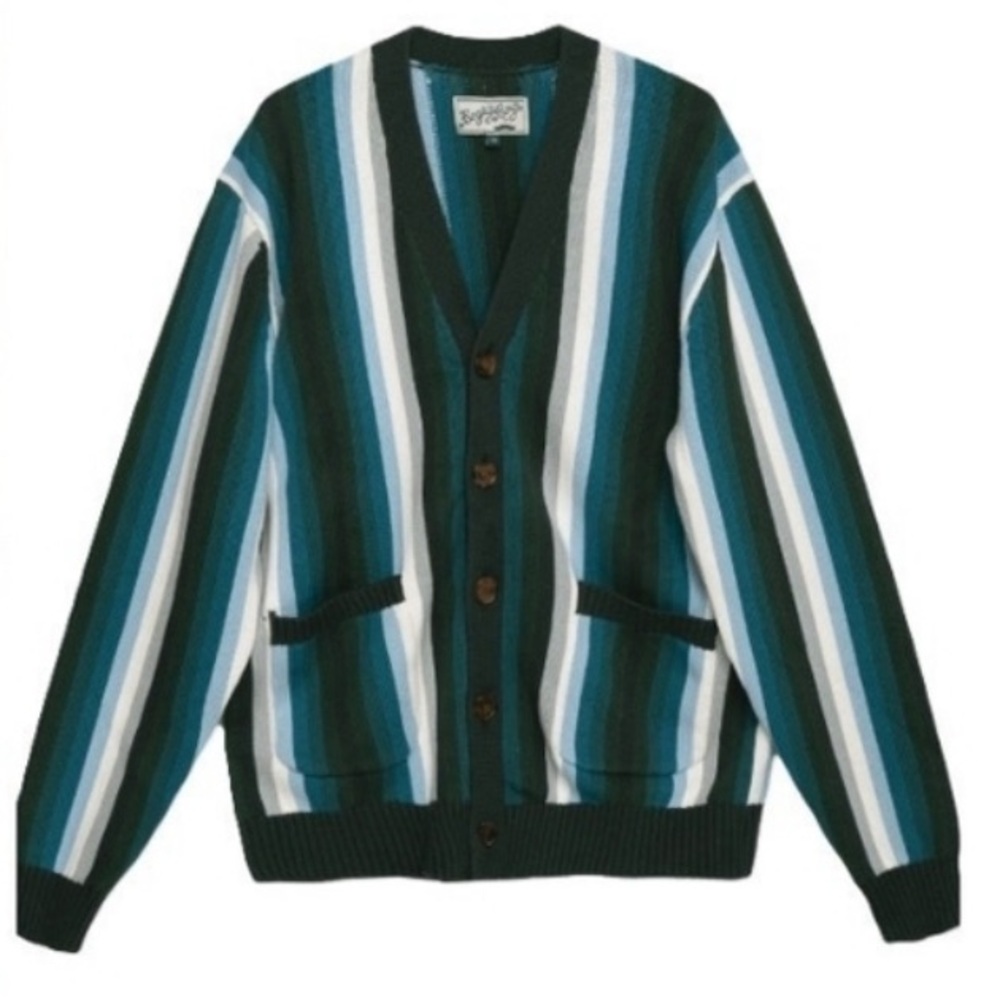 Striped Green and Blue Men's Cardigan